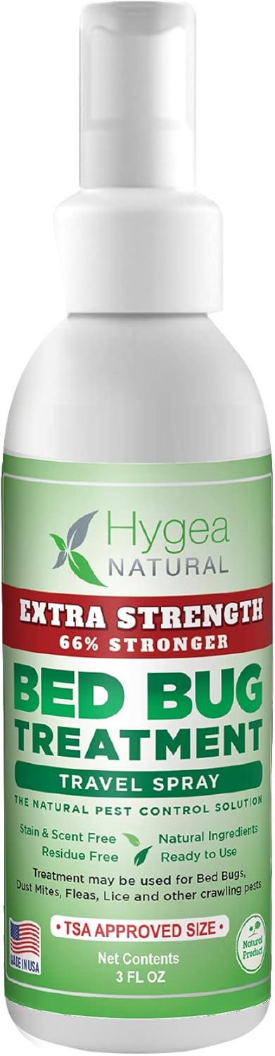 Bed Bug & Mite Extra Strength 3oz Travel Spray by Hygea Natural, TSA Approved, Child & Pet Safe