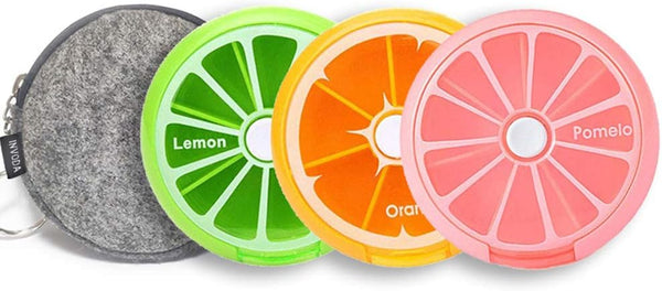 4PCS INVODA Pill Cases - Weekly Pill Organizer 7 Day Pill Box with 1Pcs Felt Storage Pouch