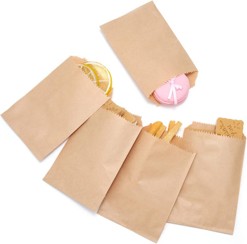 Volanic 100PCS 3X5 Inch Kraft Paper Bags, Small Flat Party Favor Bag for Bakery Cookies Sandwich Soap Packing