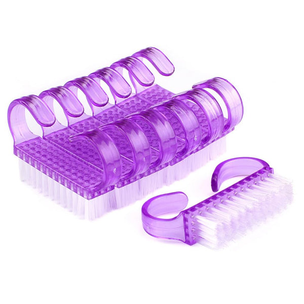 AKOAK 10 Pcs Colored Plastic Handle Nail Cleaning Brush, Bull Horn Shape for Easy Grasp, Small Nail Scrub Brush (Purple)