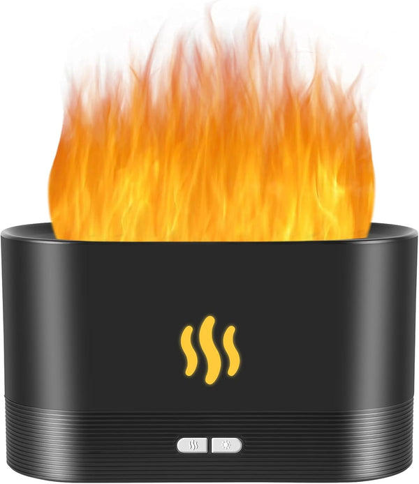 Flame Diffuser Humidifier with Fire Flame Effect, 180ml Aroma Humidifier, Auto Off, 2 Modes, Black for Home, Office,