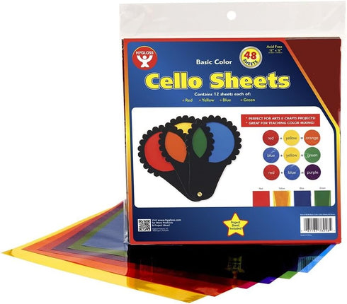 Hygloss Products Cello Sheets, 12 x 12 Inches, 48 Pack, Great for Arts, Crafts, DIY Projects