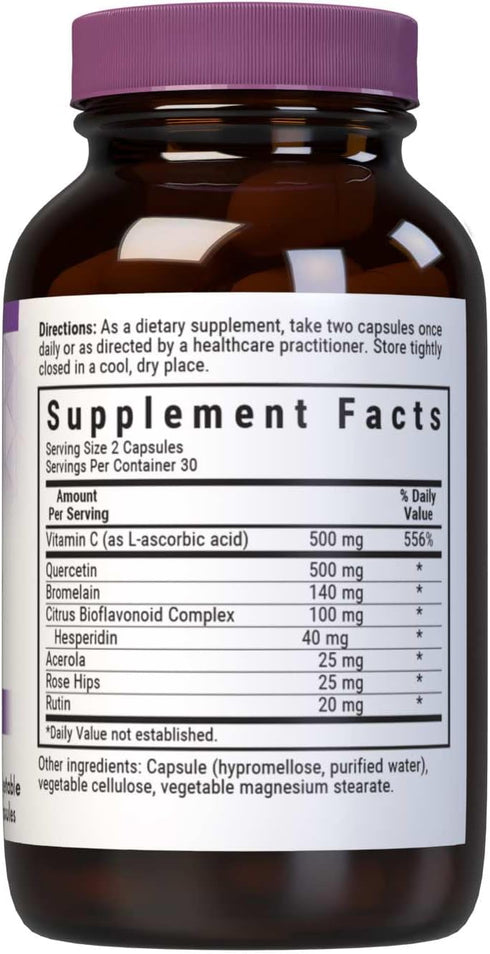 Bluebonnet Nutrition Super Quercetin Vegetable Capsules, Vitamin C Formula for Seasonal & Immune Support, 60 Capsules