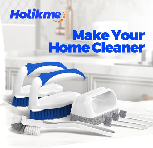 Holikme 7 Pack Deep Cleaning Brush Set - Scrub Brush, Grout Brush, Pool Brush for Various Surfaces (Blue)