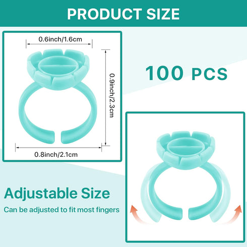 Pretty 100PCS Glue Rings for Eyelash Extensions - Lash Glue Holder, Volume Lash Rings, Fanning Cup, Green