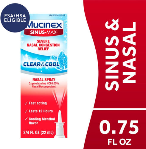 Mucinex Nasal Decongestant Spray, Sinus-Max Severe Nasal Congestion Relief, 0.75 Fl Oz (Pack of 4) - Fast Acting,