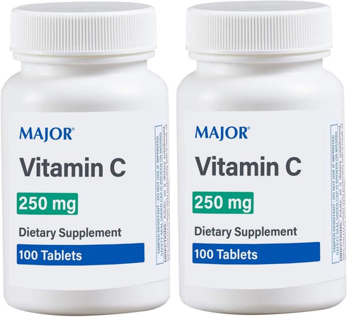 MAJOR Vitamin-C 250 mg Ascorbic Acid Tablets, 100 CT - Pack of 2