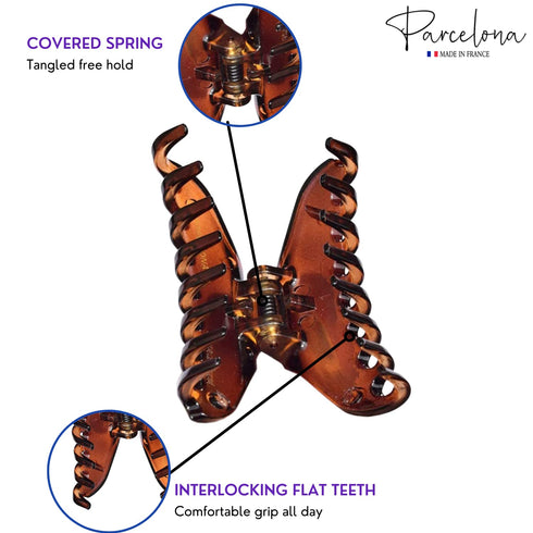 Parcelona French Skinny Boss Small 2 1/4" Black N Shell Celluloid Acetate Claw Clips Set of 2 for Fine Hair