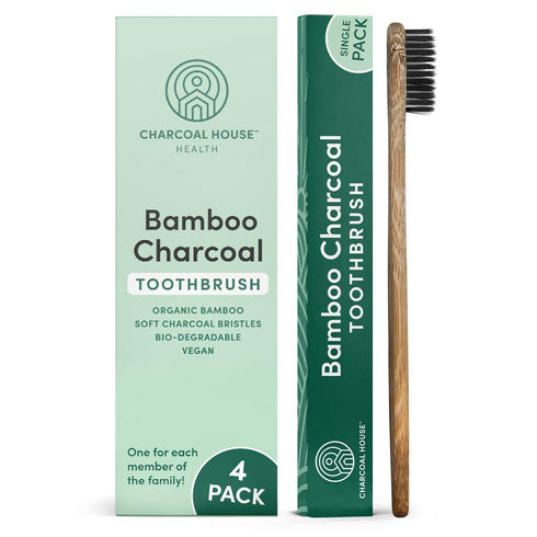 4-Pack Adult Organic Bamboo Charcoal Toothbrushes Set - Biodegradable & Natural with Soft Bristles
