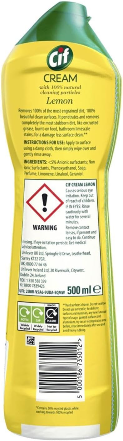 Cif Cream Lemon 500 Ml (Pack of 4)