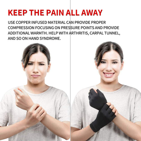 Copper Compression Arthritis Gloves - Best Copper Infused Fingerless Gloves for Pain Relief and Healing for Arthritis