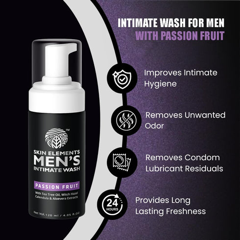 Skin Elements Intimate Wash for Men - 4.05 Fl Oz Passion Fruit pH Balanced Foaming Wash Prevents Itching & Odor
