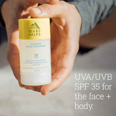Oars + Alps Go Stick Clear SPF 35 Face Sunscreen, Skin Care with Vitamin E, Water and Sweat Resistant, TSA Friendly