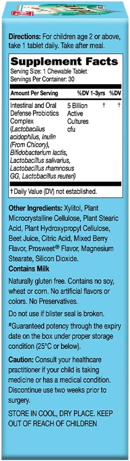 Children’s Probiotics Chewable Formula - 5 Billion Active Probiotics, 5 Strains, 30 Tablets, Mixed Berry Flavor, Health
