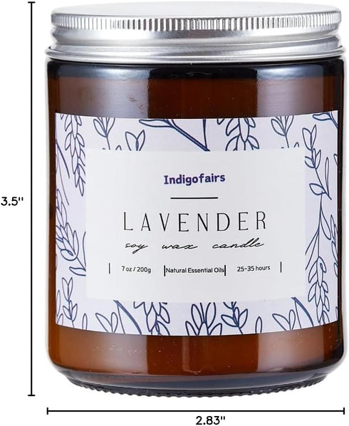 Indigofairs 7oz 40 Lavender Scented Candle - Soy Wax Aromatherapy Candle for Stress Relief & Relaxation Hours Long