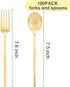 SUT 100Pcs Gold Plastic Silverware - Plastic Forks and Spoons, Plastic Utensils, Gold Disposable Silverware, Plastic Flatware,Gold Plastic Cutlery Includes 50 Forks, 50 Spoons for Parties and Weddings by SUT