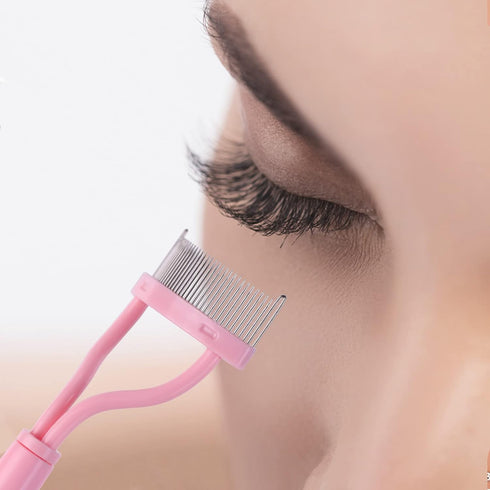 MSQ Eyelash Comb Separator with Brush and Cover, Arc Designed Cosmetic Tool (1PCS)