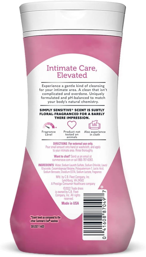 Summers 9 (Pack 8) Eve Simply Sensitive Feminine Cleansing Wash, Daily Gentle Intimate Wash, Removes Odor, pH Balanced