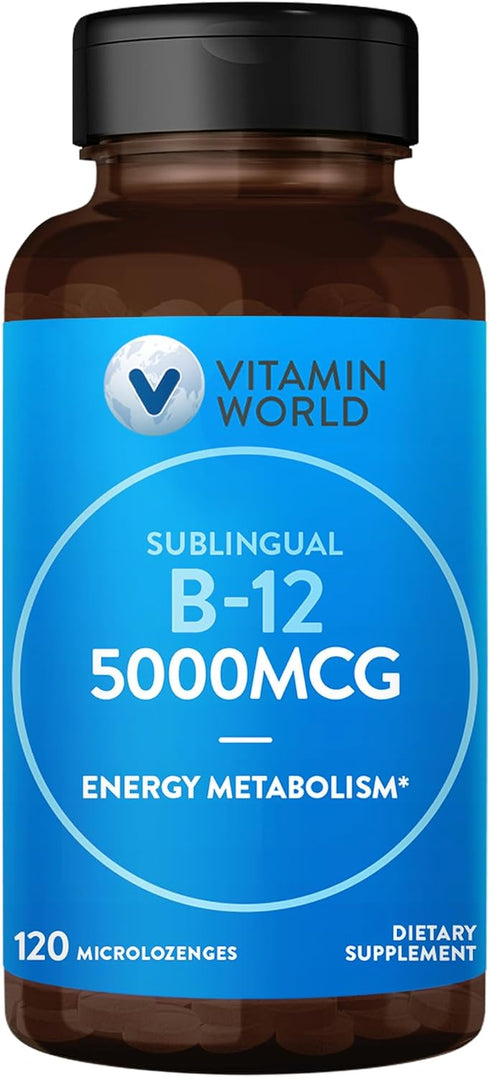 Vitamin World Vitamin B-12 5000 mcg Sublingual 120 Microlozenges, Supports Energy Metabolism