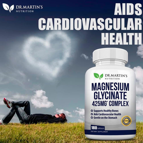 Premium Magnesium Glycinate 425mg - 180 Vegan Capsules for Stress Relief, Sleep, Muscle Cramps & Healthy Heart