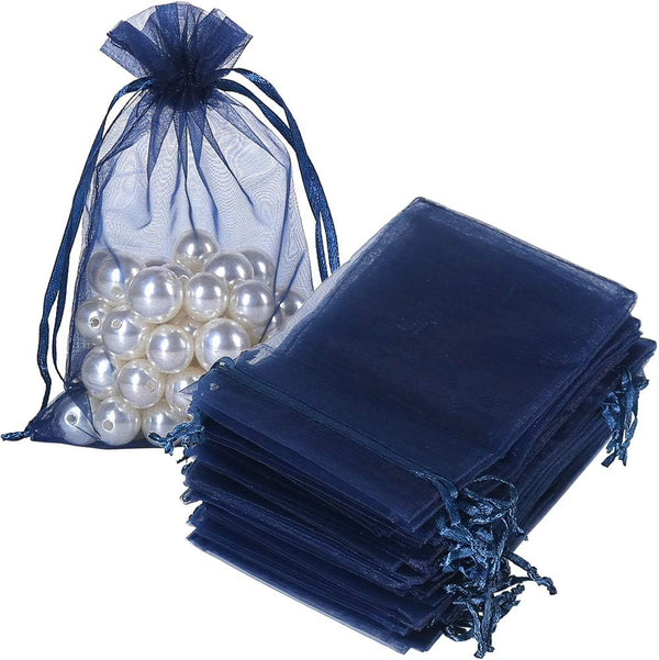 HRX Package 100pcs Organza Gift Bags Navy Blue, 4 x 6 inch Mesh Jewelry Pouches for Small Sample Christmas Candy