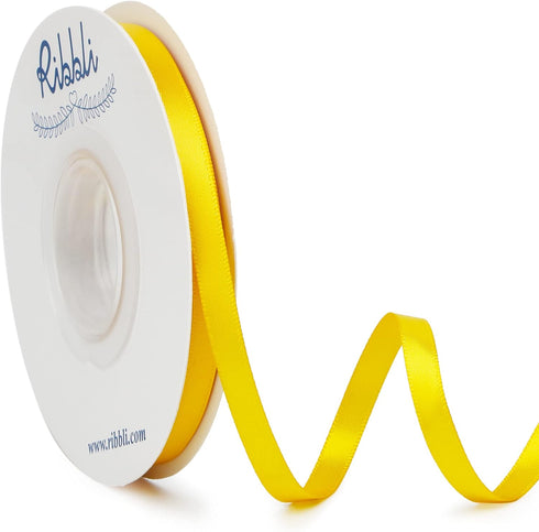 Ribbli Maize Yellow Double Faced Satin Ribbon, 1/4” x 25 Yards for Bows, Gift Wrapping, Baby Shower, Floral Arrangement