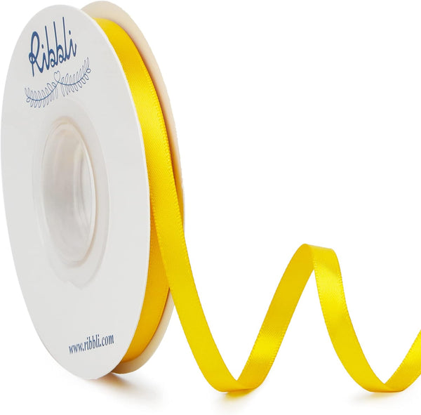 Ribbli Maize Yellow Double Faced Satin Ribbon, 1/4” x 25 Yards for Bows, Gift Wrapping, Baby Shower, Floral Arrangement