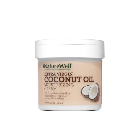 NATURE WELL Extra Virgin Coconut Oil Moisturizing Cream, 10oz for Face, Body & Hands, Anti-Aging