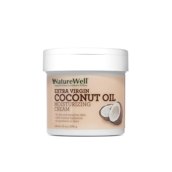 NATURE WELL Extra Virgin Coconut Oil Moisturizing Cream, 10oz for Face, Body & Hands, Anti-Aging