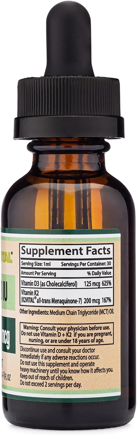 Vitamin D3 K2 5,000 IU Liquid Drops (5,000 IU D3 and 200mcg K2 MK-7) Max Absorption Liquid Vitamin Drops (30 Servings)