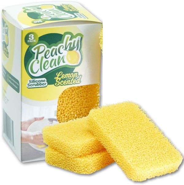 Peachy Clean Kitchen Dish Sponge & Scrubbers, Fresh Lemon Scent, Non-Scratch, Odor-Resistant,