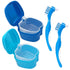 Denture Cleaner Box and Brush Set - 2 Pack Portable Denture Bath Case with Basket + 2 Pack Brushes (Light and Dark Blue)