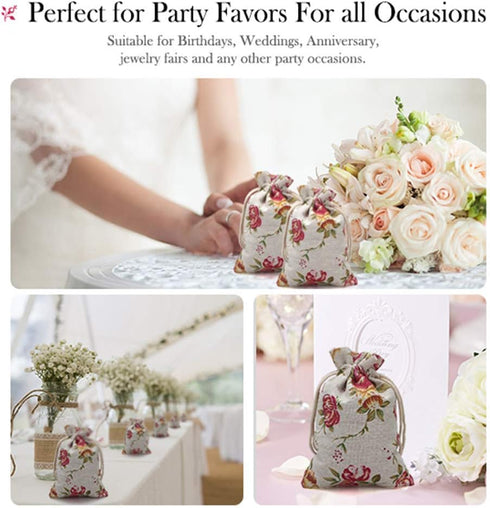 24 Pack Rose Double Drawstring Burlap Bags - 5.5"x 4" Reusable Linen Gift Pouches for Wedding Party