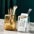 Makeup Brush Holder Organizer for Vanity, Acrylic Gold Container with Striped Design for Bathroom