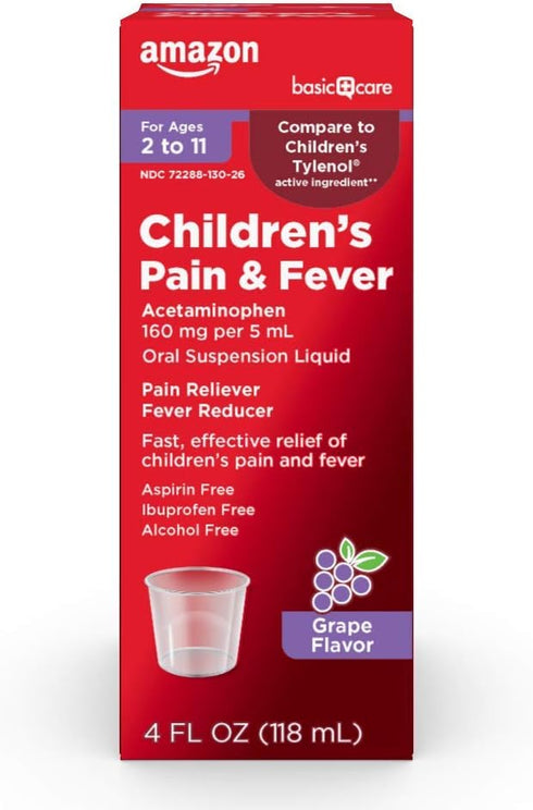 Amazon Basic Care Children's Acetaminophen, 160 mg per 5 mL, Grape Flavor, 4 fl oz (Pack of 1)