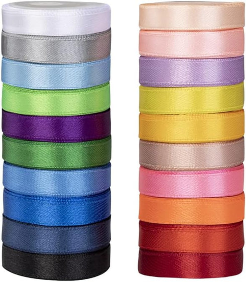 LIUYAXI Double Faced Rainbow Satin Ribbon, 3/8" Wide 5 Yard/Roll, 20 Rolls 100 Yards for Gift Wrapping and Crafts