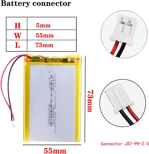 Liter 3.7V 3000mAh 505573 Lipo Battery Rechargeable Lithium Polymer ion Battery Pack with JST 2.0mm Connector