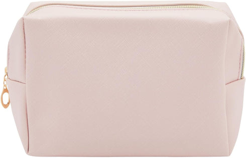 3 Pack Faux Leather Makeup Bags with Zipper, Travel Cosmetic Pouches in 3 Neutral Colors