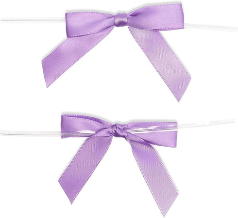 Bright Creations 100 Pack Purple Twist Tie Bows for Treat Bags, 3" Small Satin Ribbons for Craft Decoration, Gift Wrap