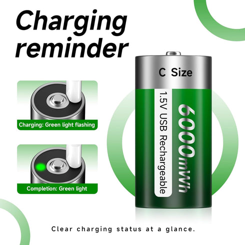 Palogreen 8 Pack,6000mWh 1.5V 4 1 4-Pack 3 Rechargeable C Batteries High Capacity C Batteries with in USB-C Charge