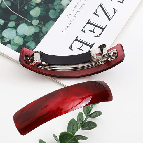 Retro Acrylic Hair Clips Set - 6 Large Automatic Barrettes and Clasps for Thick Hair in 6 Colors for Women and Girls