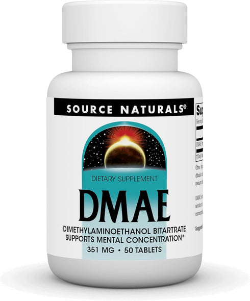 Source Naturals DMAE, Dimethylaminoethanol Bitartrate - 50 Tablets for Mental Concentration Support