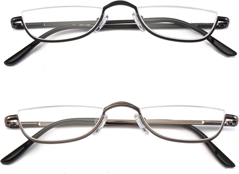 KoKoBin Half Reading Glasses, 2 Pairs Half Rim Metal Frame Glasses for Men and Women, Black+Gunmetal 2.25
