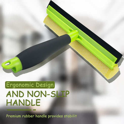 Shower Squeegee Window Cleaner, 2 in 1 Tool for Shower Doors and Car Windshield with Sponge and Rubber Squeegee
