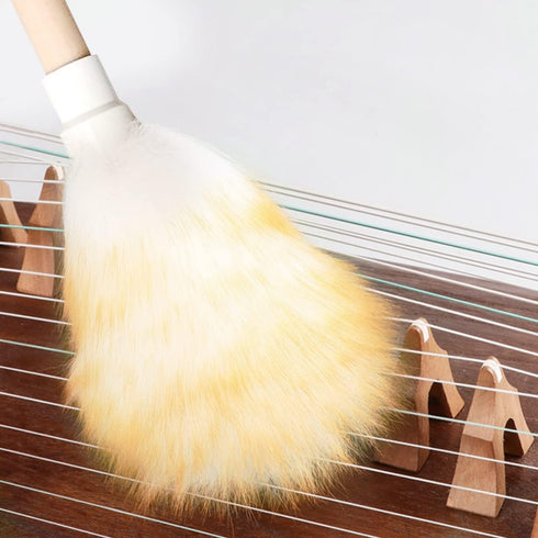 Wool Lambswool Cleaning Brush Duster for Piano, Guitar, and Home Furniture - Wood Handle, Hanging Rope, Anti-Static,