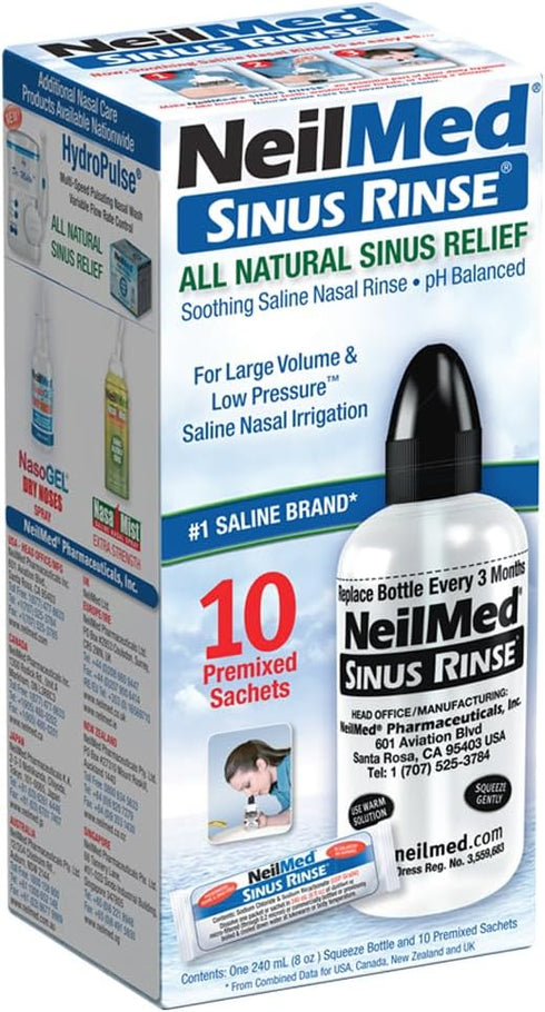 Sinus Rinse NeilMed Starter Kit with 5 Premixed Saline Packets - Large Volume Low