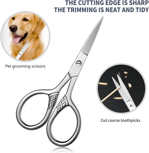 Professional Grooming Scissors - Small Stainless Steel Scissors for Hair, Eyebrow, Mustache Trimming