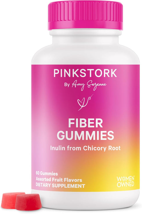 Pink Stork Prenatal Fiber Gummies for Women - 3g Prebiotic Inulin, Natural Pregnancy & Postpartum Stool Softeners