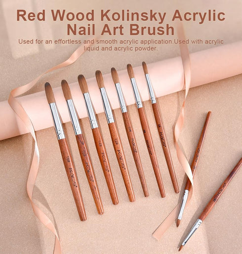 Kolinsky Sable Acrylic Nail Art Brush, Professional Red Wooden Nail Brush (12#) for Nail Design