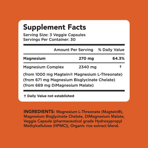 AMANDEAN Magtein Magnesium Complex, L-Threonate, Glycinate, Malate, 90 Veggie Capsules for Brain Health
